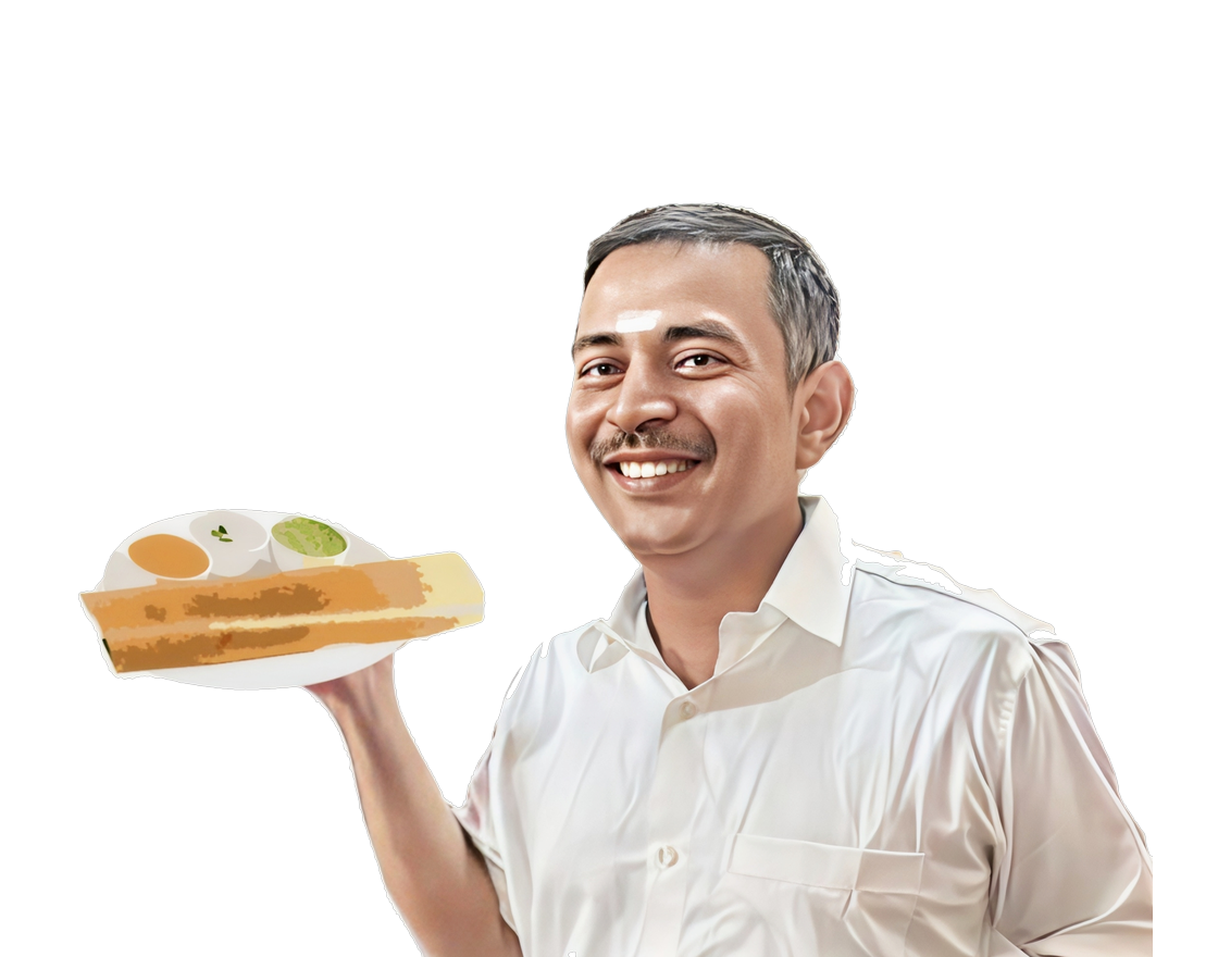 Hot masala dosa with chutneys, served fresh at Shree Balaji HotIdli